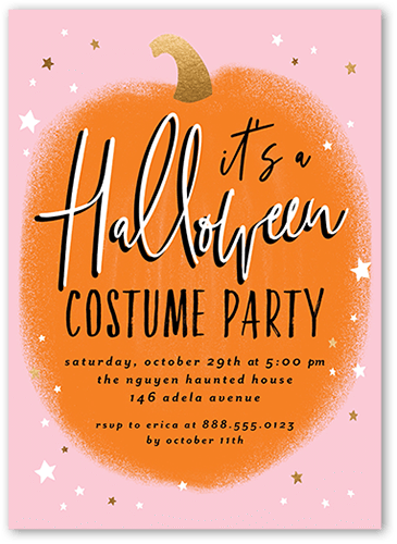 Pumpkin Party Halloween Invitation, Pink, 5x7 Flat, Pearl Shimmer Cardstock, Square