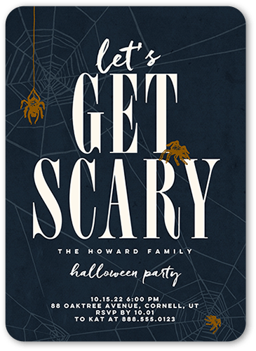 Lets Get Scary Halloween Invitation, Gray, 5x7 Flat, Standard Smooth Cardstock, Rounded