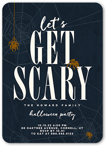 Lets Get Scary Halloween Invitation, Gray, 5x7 Flat, Pearl Shimmer Cardstock, Rounded