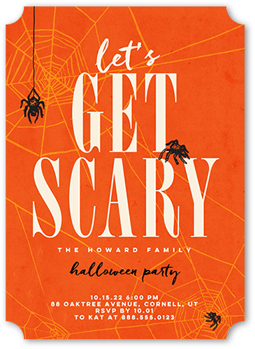 Lets Get Scary Halloween Invitation, Orange, 5x7 Flat, Pearl Shimmer Cardstock, Ticket