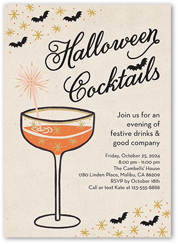 Delightfully Retro Halloween Invitation, Beige, 5x7 Flat, Luxe Double-Thick Cardstock, Square