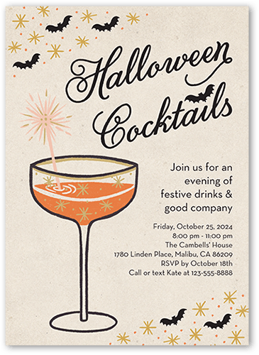 Delightfully Retro Halloween Invitation, Beige, 5x7 Flat, Standard Smooth Cardstock, Square