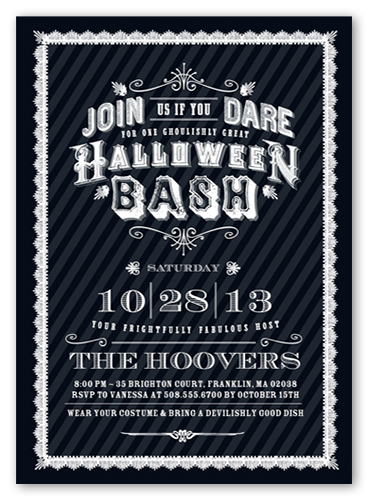 Ghoulish Gala Halloween Invitation, Black, Pearl Shimmer Cardstock, Square