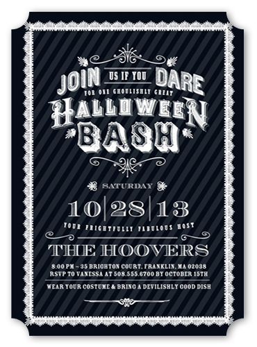 Ghoulish Gala Halloween Invitation, Black, Pearl Shimmer Cardstock, Ticket