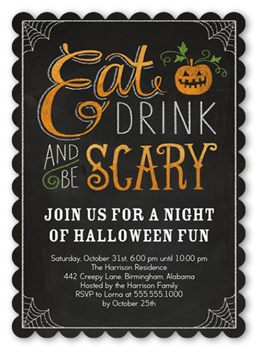 Creepy Cobwebs Halloween Invitation, Black, Pearl Shimmer Cardstock, Scallop
