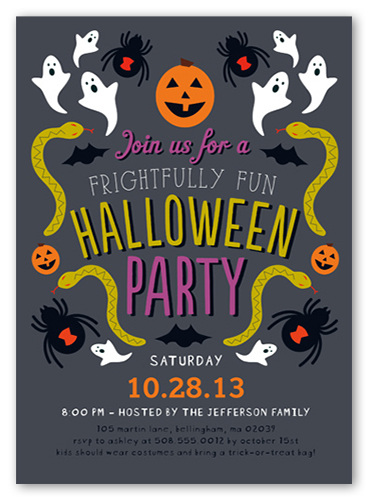 Frightfully Fun Halloween Invitation, Grey, Standard Smooth Cardstock, Square