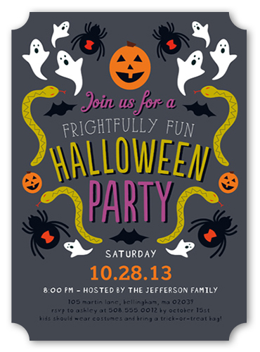 Frightfully Fun Halloween Invitation, Grey, Pearl Shimmer Cardstock, Ticket