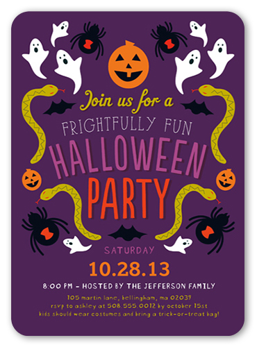 Frightfully Fun Halloween Invitation, Purple, Standard Smooth Cardstock, Rounded