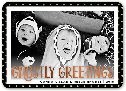 Ghostly Greeting Halloween Card, Black, White, Standard Smooth Cardstock, Rounded