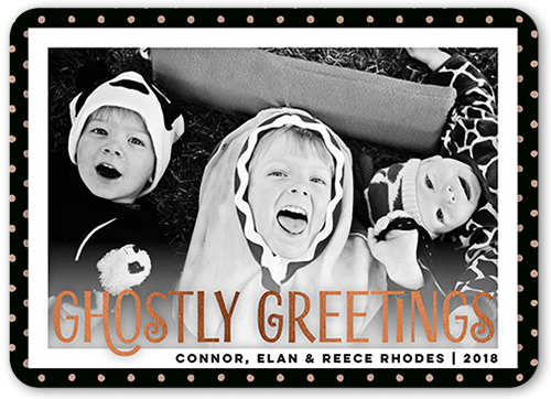 Ghostly Greeting Halloween Card, Black, Standard Smooth Cardstock, Rounded