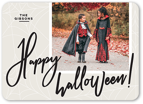 Script Sentiment Halloween Card, Beige, 5x7 Flat, Pearl Shimmer Cardstock, Rounded