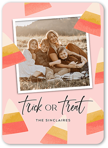 Candy Corn Halloween Card, Pink, 5x7 Flat, Pearl Shimmer Cardstock, Rounded, Blush Pink