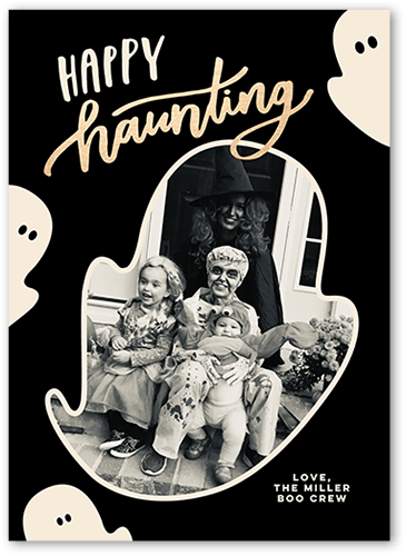 Happy Haunting Halloween Card, Black, 5x7 Flat, 100% Recycled Cardstock , Square