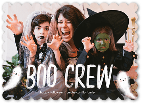 The Boo Crew Halloween Card, White, 5x7 Flat, Pearl Shimmer Cardstock, Scallop