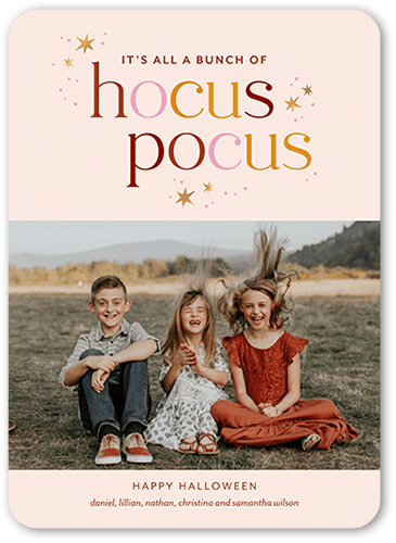 Hocus Pocus Halloween Card, Pink, 5x7 Flat, 100% Recycled Cardstock , Rounded