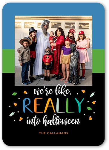 Really Into It Halloween Card, Blue, 5x7 Flat, Pearl Shimmer Cardstock, Rounded, Cornflower