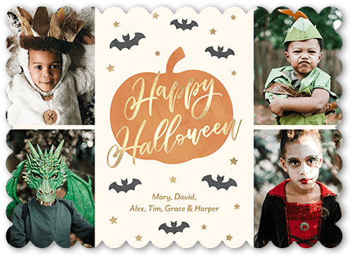 Whimsy Pumpkin Halloween Card, Beige, 5x7 Flat, 100% Recycled Cardstock , Scallop