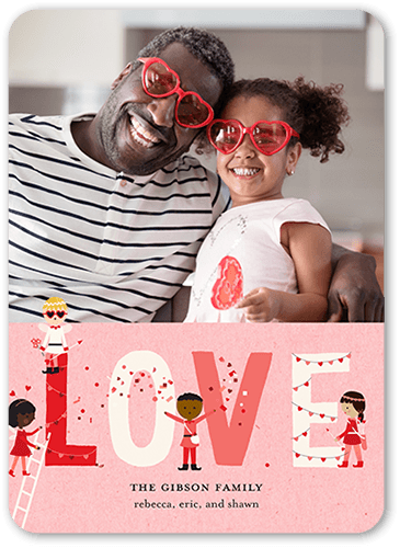 Cupid Decor Valentine's Card, Pink, 5x7 Flat, 100% Recycled Cardstock , Rounded