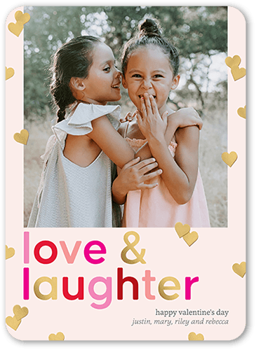 Lovely Laughter Valentine's Card, Pink, 5x7 Flat, Pearl Shimmer Cardstock, Rounded