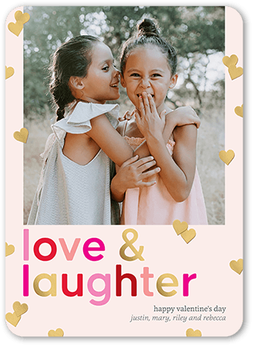 Lovely Laughter Valentine's Card, Pink, 5x7 Flat, 100% Recycled Cardstock ?, Rounded