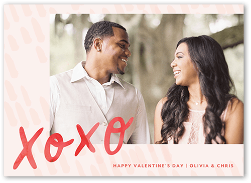 Hugs And Smooches Valentine's Card, Pink, 5x7 Flat, 100% Recycled Cardstock , Square, Blush