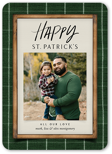 Rustic Tartan St. Patrick's Day Card, Green, 5x7 Flat, Pearl Shimmer Cardstock, Rounded