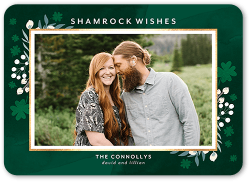 Clover Foliage St. Patrick's Day Card, Green, 5x7 Flat, 100% Recycled Cardstock , Rounded, Spruce Green