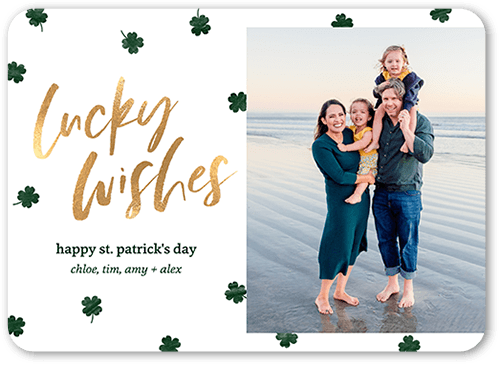 Falling Shamrocks St. Patrick's Day Card, White, 5x7 Flat, Standard Smooth Cardstock, Rounded