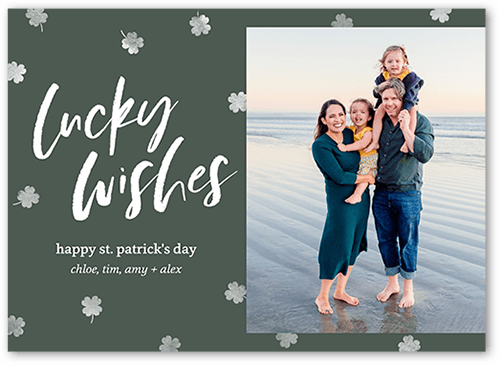 Falling Shamrocks St. Patrick's Day Card, Beige, 5x7 Flat, Luxe Double-Thick Cardstock, Square, Quarry