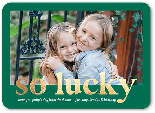 Lucky Serif St. Patrick's Day Card, Green, 5x7 Flat, Pearl Shimmer Cardstock, Rounded, Bamboo