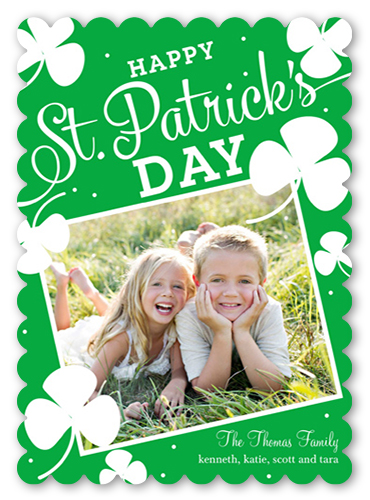 Cheer And Luck St. Patrick's Day Card, Green, Pearl Shimmer Cardstock, Scallop