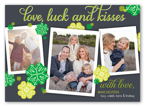 Love Luck Kisses St. Patrick's Day Card, Grey, Luxe Double-Thick Cardstock, Square