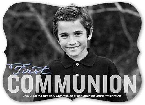 Bold Type Boy Communion Invitation, Purple, Pearl Shimmer Cardstock, Bracket