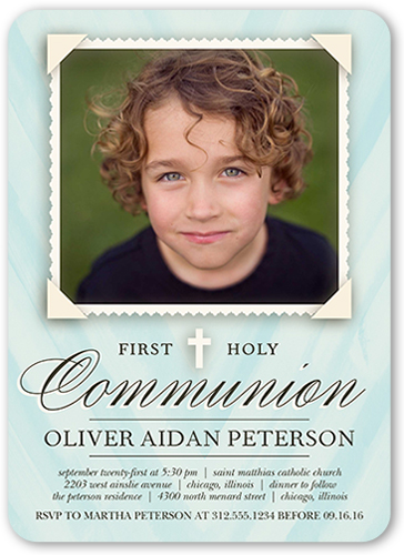 Holy Communion Boy Communion Invitation, Blue, Standard Smooth Cardstock, Rounded