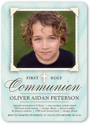 Holy Communion Boy Communion Invitation, Blue, Pearl Shimmer Cardstock, Rounded