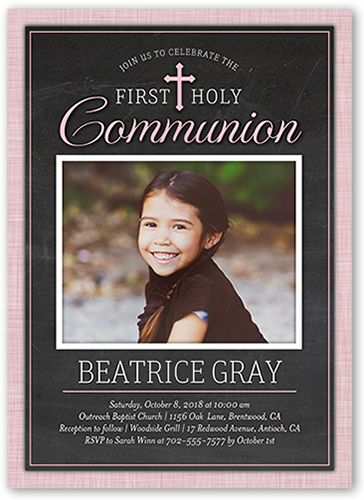 First Holy Girl Communion Invitation, Pink, Standard Smooth Cardstock, Square
