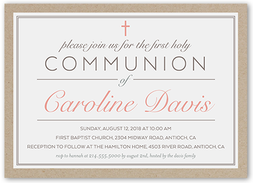 Holy Elegance Girl Communion Invitation, White, Matte, Signature Smooth Cardstock, Square