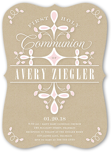 Swirled Ritual Girl Communion Invitation, Beige, Pearl Shimmer Cardstock, Bracket