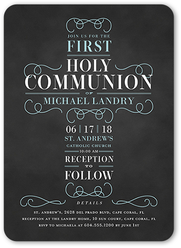 Christening Cross Boy Communion Invitation, Rounded Corners