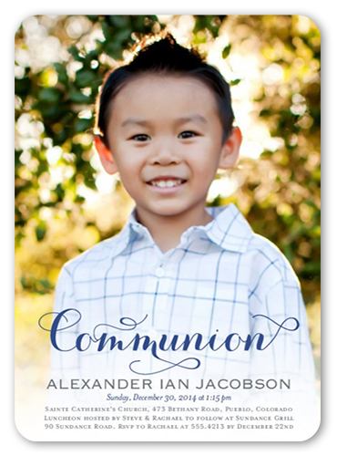 Delightful Day Boy Communion Invitation, Blue, Standard Smooth Cardstock, Rounded