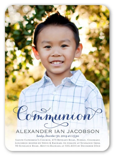 Delightful Day Boy Communion Invitation, Blue, 100% Recycled Cardstock , Rounded