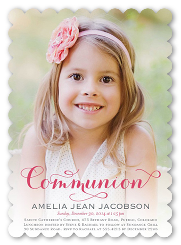 Delightful Day Girl Communion Invitation, Pink, 100% Recycled Cardstock , Scallop