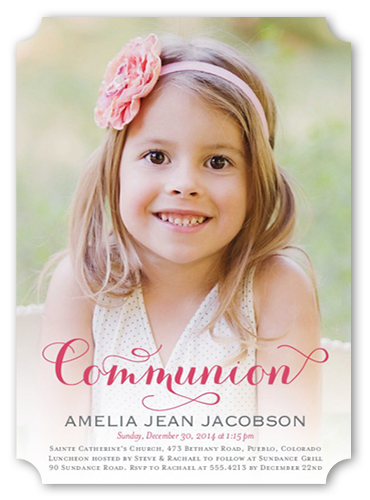 Delightful Day Girl Communion Invitation, Pink, 100% Recycled Cardstock , Ticket