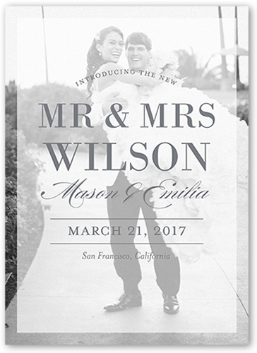 Clean Overlay Wedding Announcement, White, Luxe Double-Thick Cardstock, Square