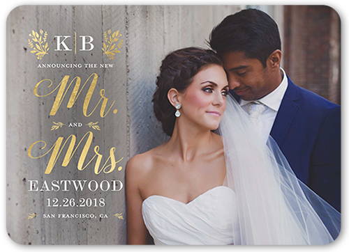 Monogram Announcement Wedding Announcement, Yellow, Matte, Signature Smooth Cardstock, Rounded