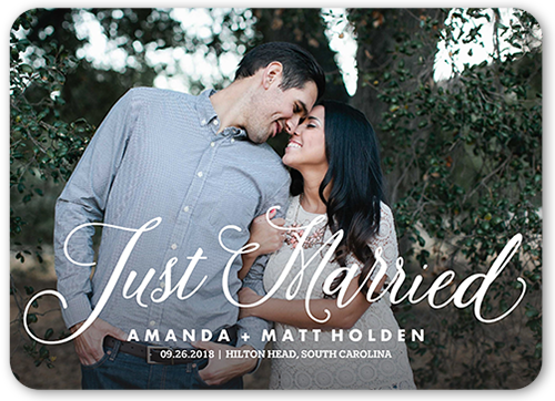 Special Moment Script Wedding Announcement, White, 5x7 Flat, Pearl Shimmer Cardstock, Rounded