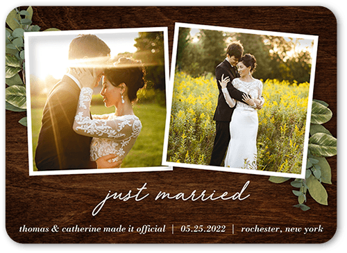 Rustic Snapshot Wedding Announcement, Brown, 5x7 Flat, Matte, Signature Smooth Cardstock, Rounded