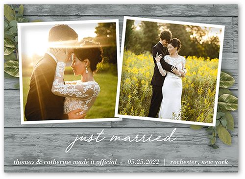 Rustic Snapshot Wedding Announcement, Grey, 5x7 Flat, 100% Recycled Cardstock , Square