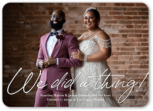 Did The Thing Wedding Announcement, White, 5x7 Flat, Pearl Shimmer Cardstock, Rounded, White