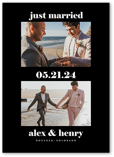 Unique Serif Wedding Announcement, Black, 5x7 Flat, Luxe Double-Thick Cardstock, Square